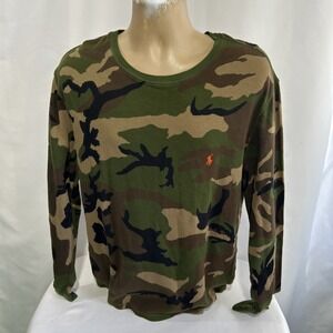 Polo Ralph Lauren Long Sleeve Shirt Mens Sz L Camo Waffle Knit Thermal Sleepwear